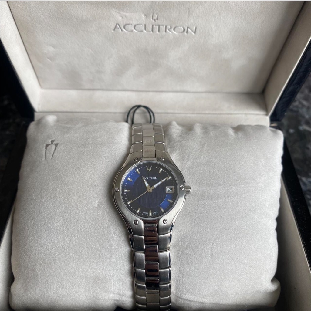 Ladies Bulova Accutron Watch Blue Dial Stainless Steel Watch